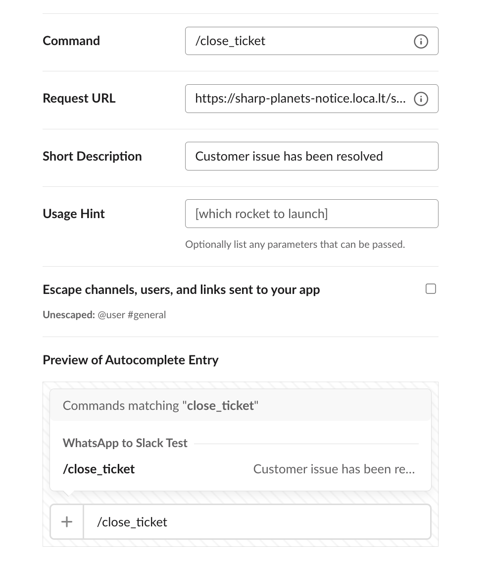 Slack Slash Command Details