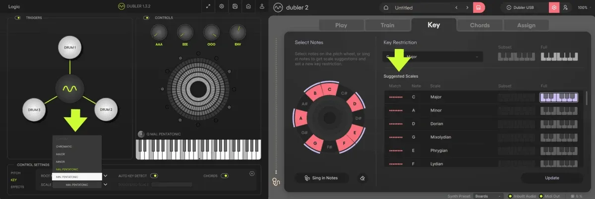 Dubler 2 improved key detection and suggestion interface