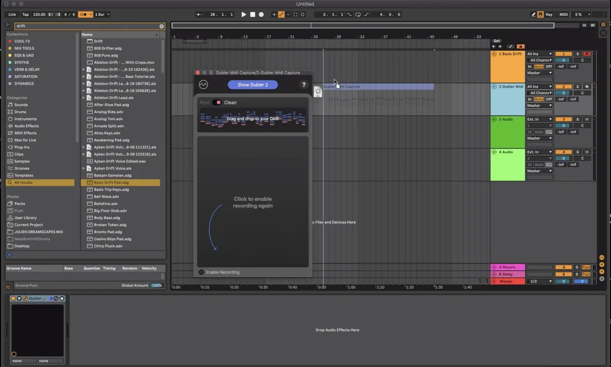 Dubler - Drag Midi file into MIDI instrument - Ableton