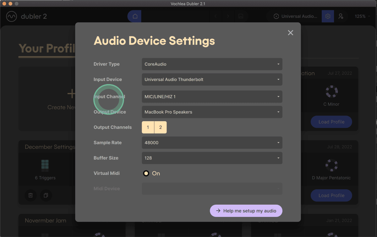 Dubler 2 - Audio Settings