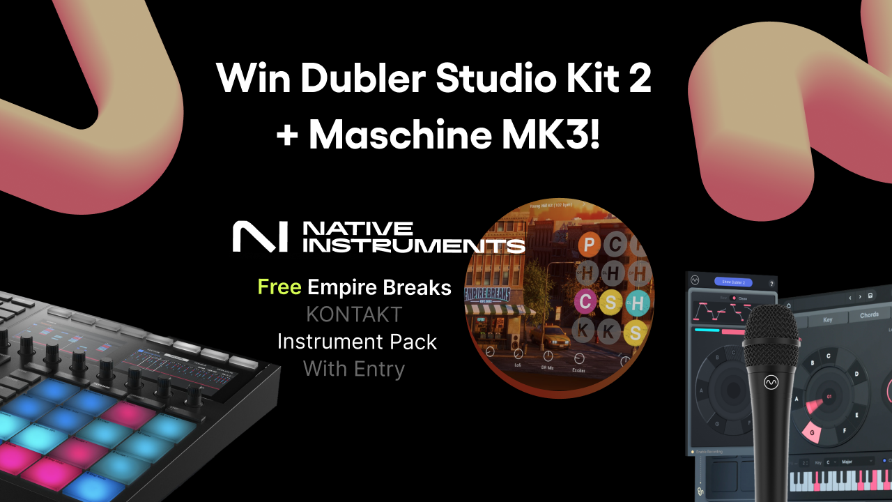 Image showcasing Vochlea's prize draw to win Dubler Studio Kit 2 and Maschine Mk3