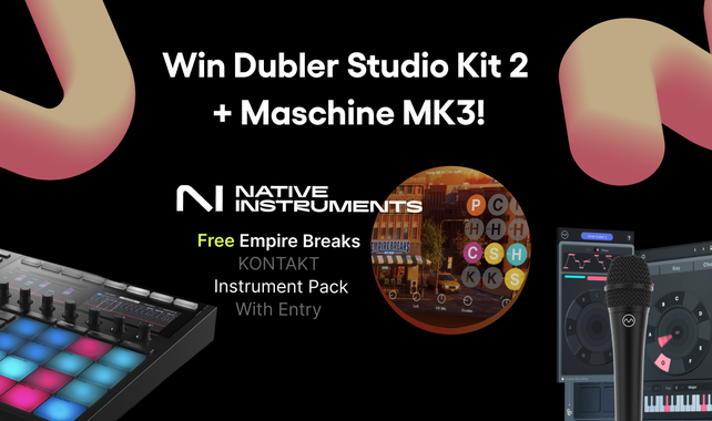 Image showcasing Vochlea's prize draw to win Dubler Studio Kit 2 and Maschine Mk3