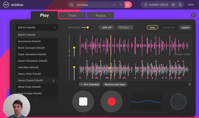 The kit dropdown on the Play tab - ten inbuilt kits