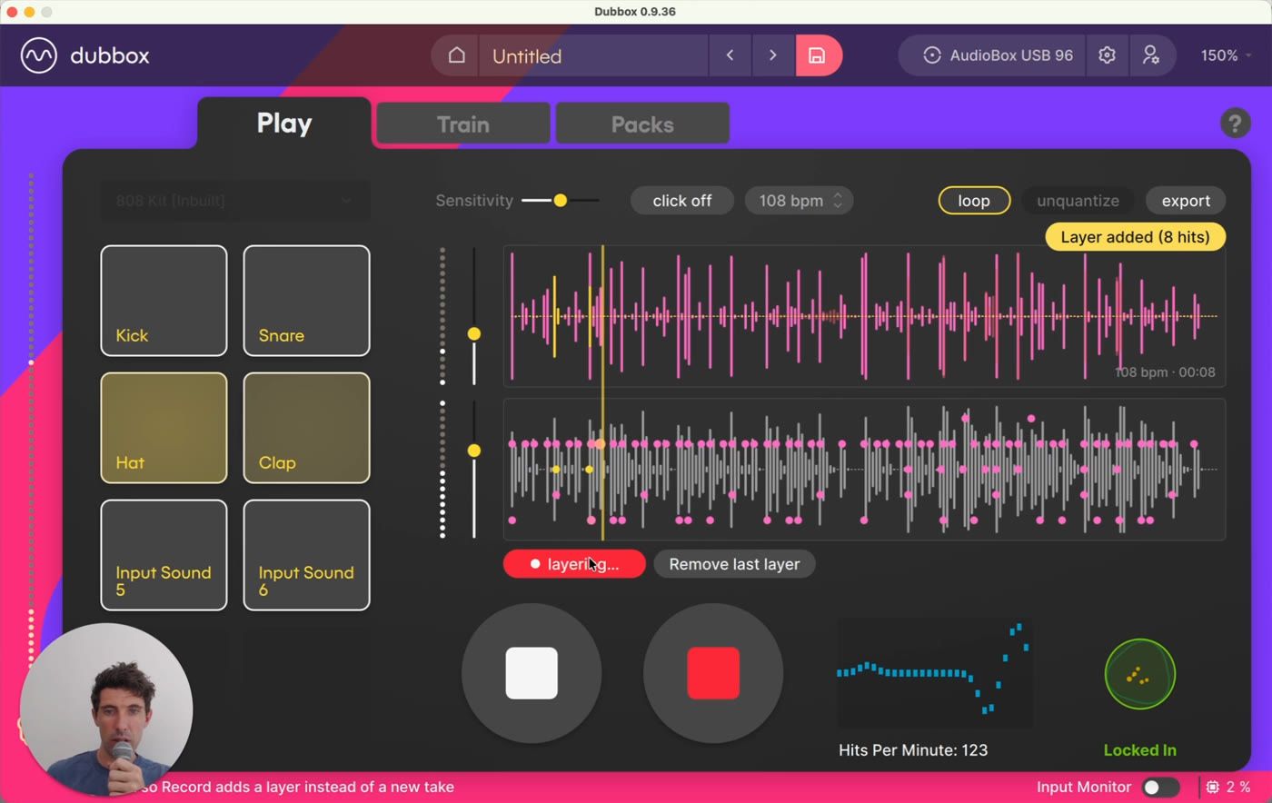 Overdubbing - a new layer added, everything auto-quantized