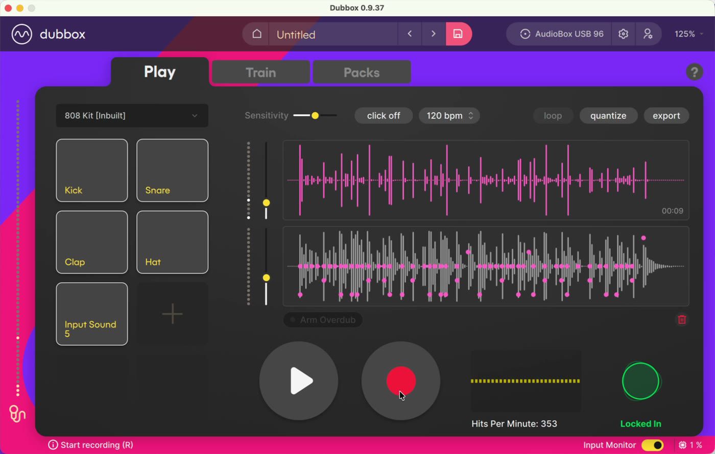 The Play tab - a loop recorded in DubBox, locked in