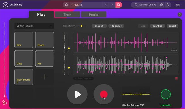 The Play tab - a loop recorded in DubBox, locked in
