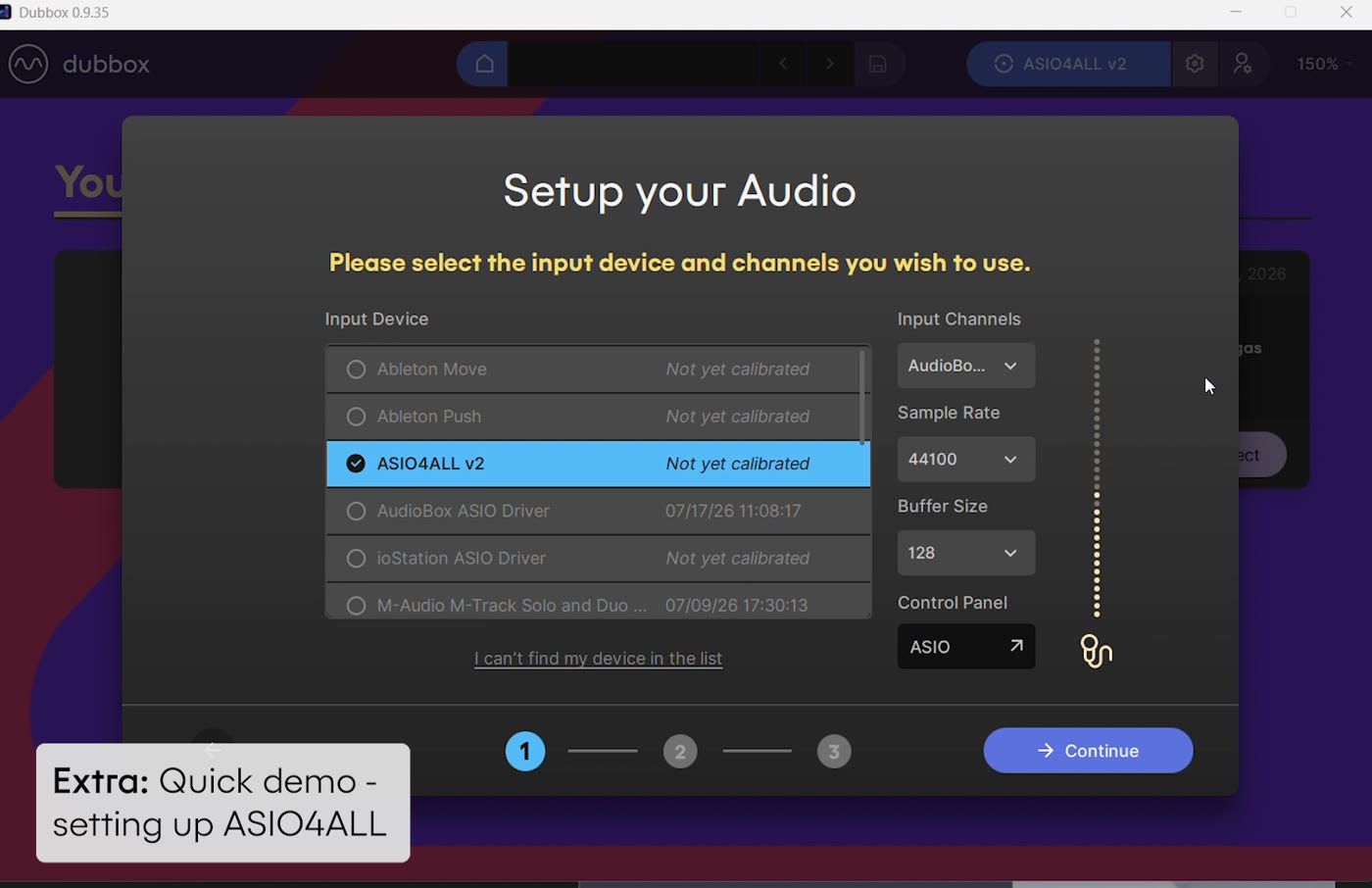Select ASIO4ALL v2 as the input device