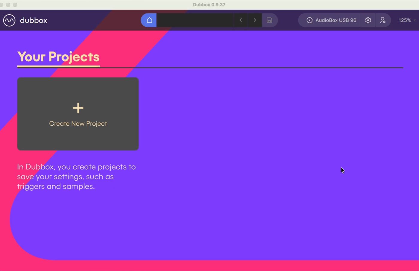 Your Projects screen - Create New Project