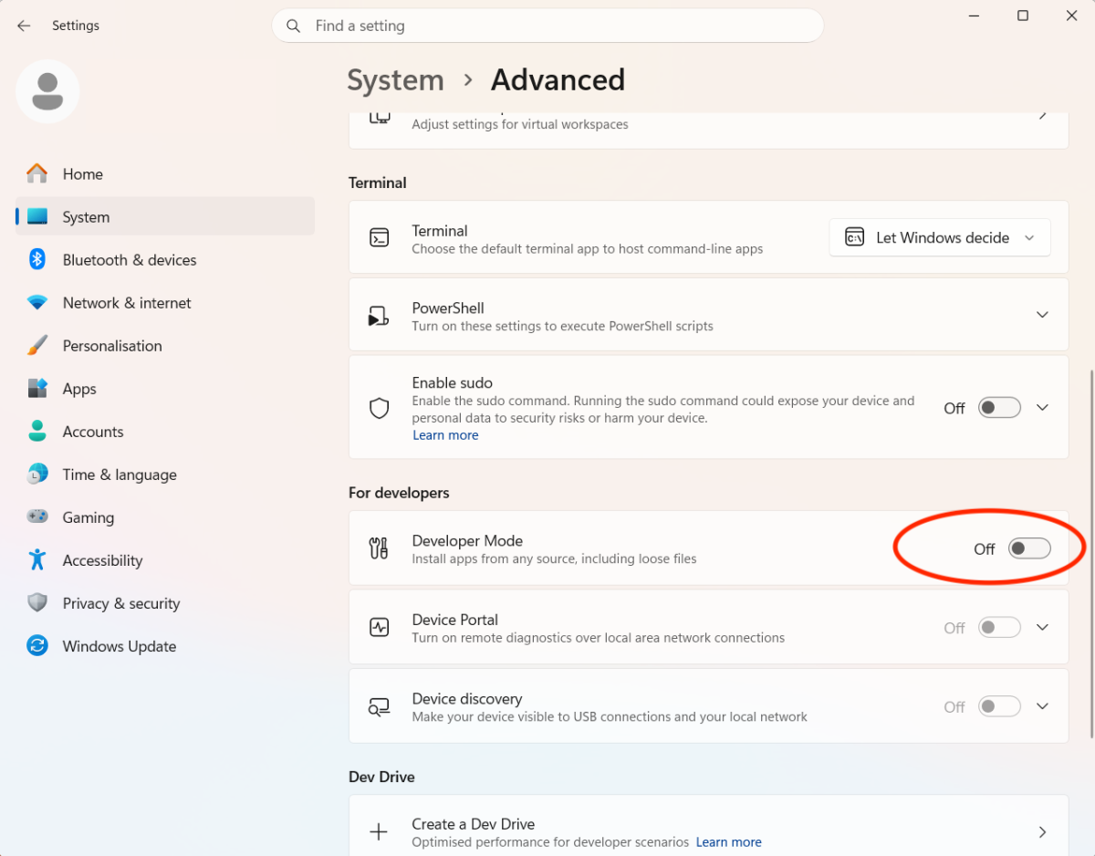 Advanced Settings / For Developers