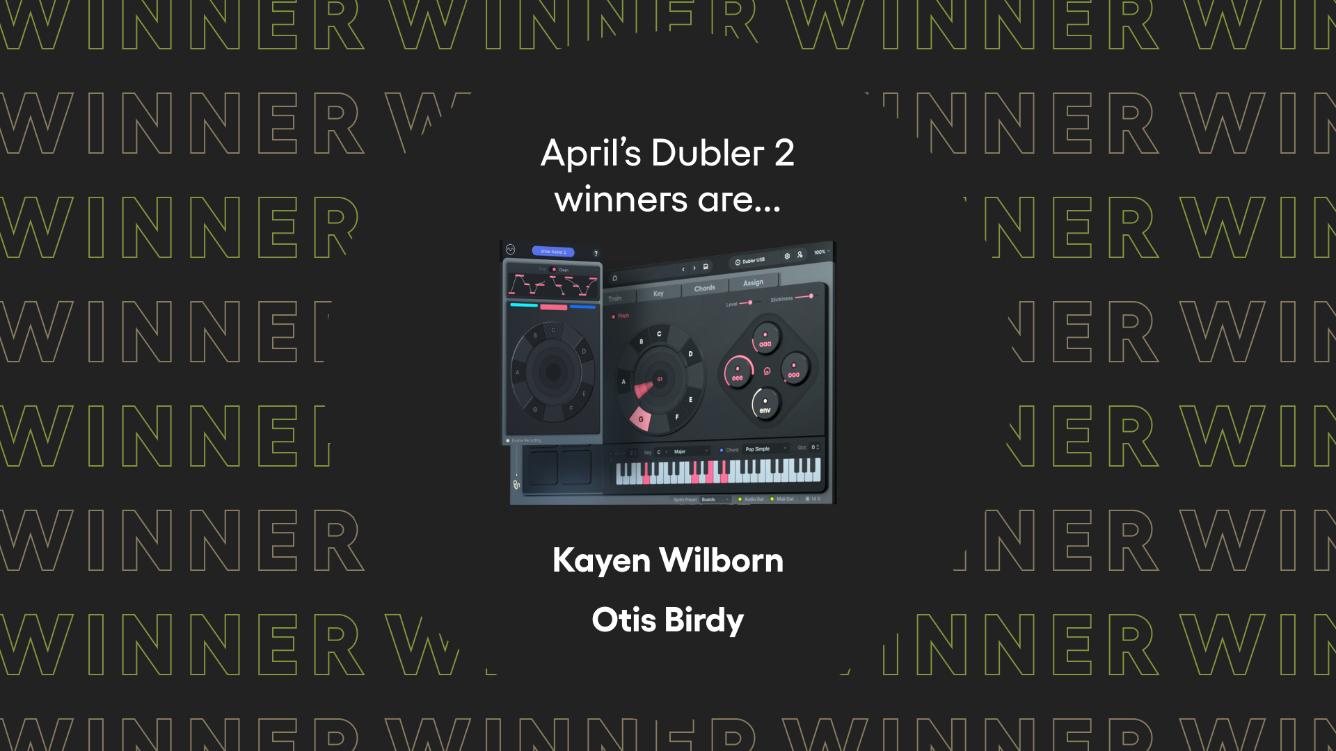 Winners announcement for Vochlea's monthly mailing list and reviews competition