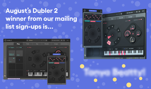 Vochlea announcement for the Dubler 2 software email winner for August 2024