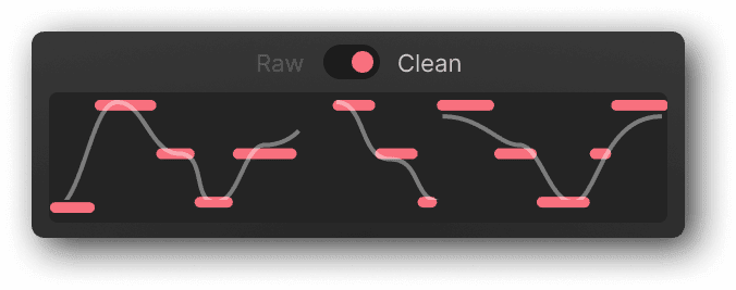 Toggle between RAW and Clean to view both versions of the clip