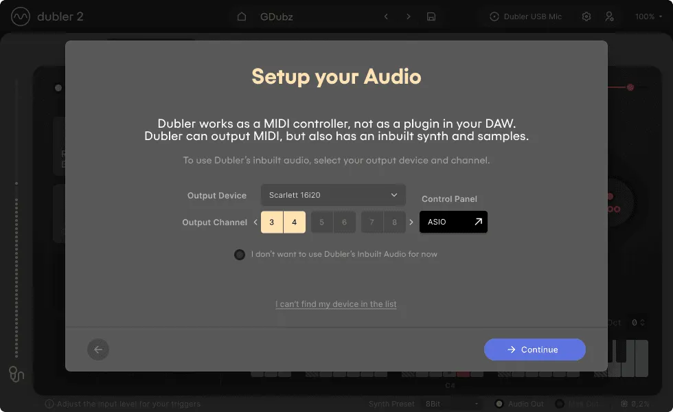 Dubler - Setup your Audio