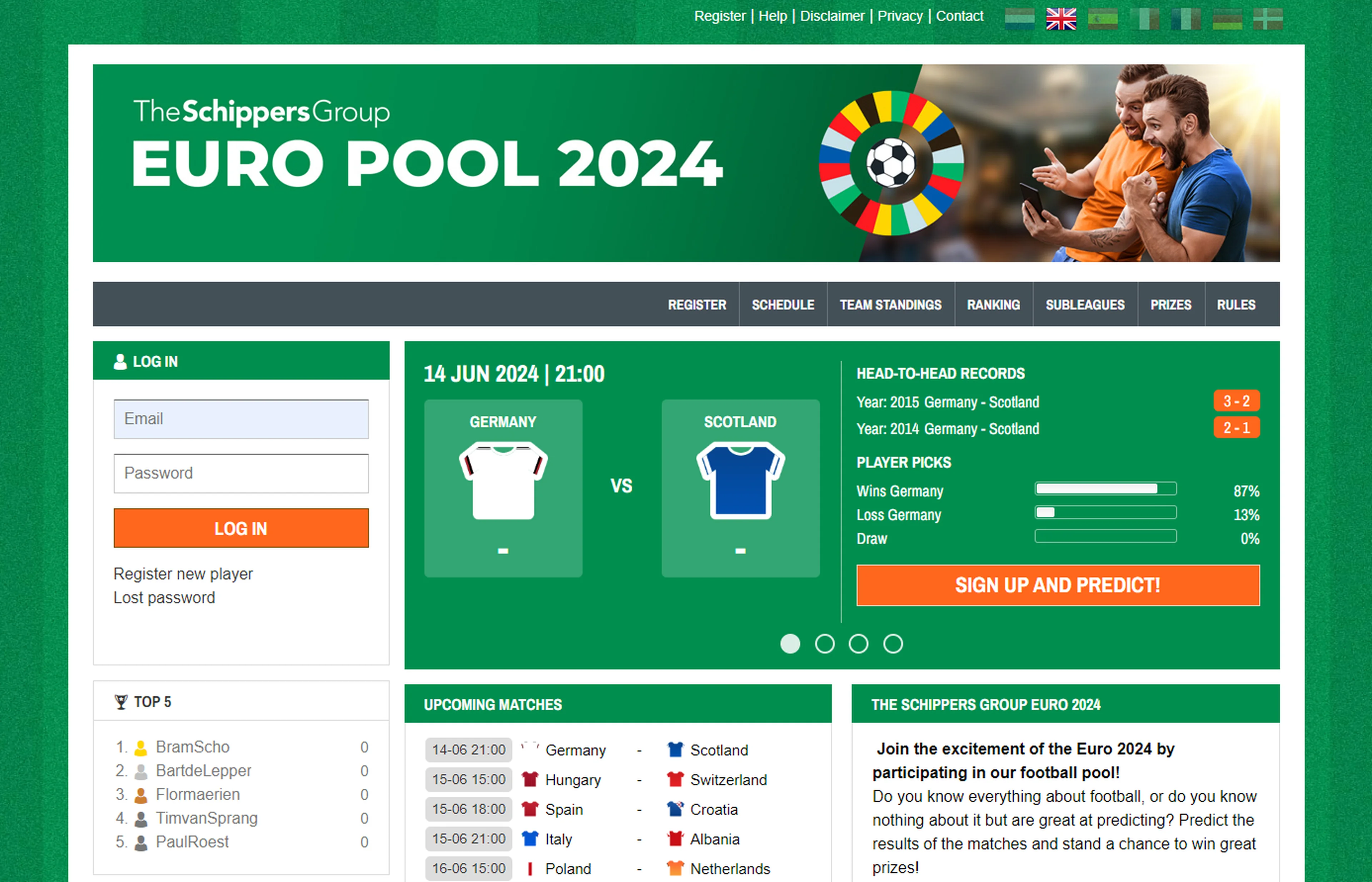 Register for the Schippers EURO Pool 2024