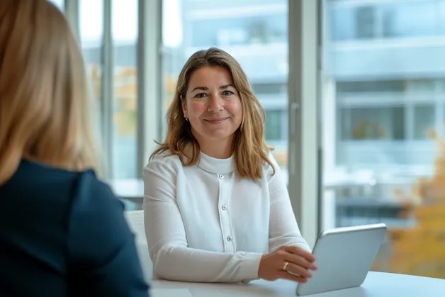 Frau schaut auf Laptop, liest Umfrage zu Beschwerden, Business
