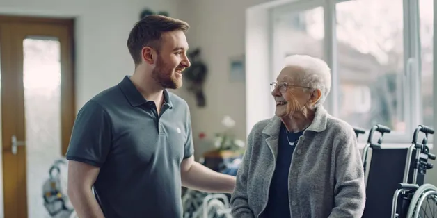 Beratung im Sanitätshaus, Mitarbeiter berät ältere Kundin zu Hilfsmitteln, Befragung, Herausforderungen im Alltag
