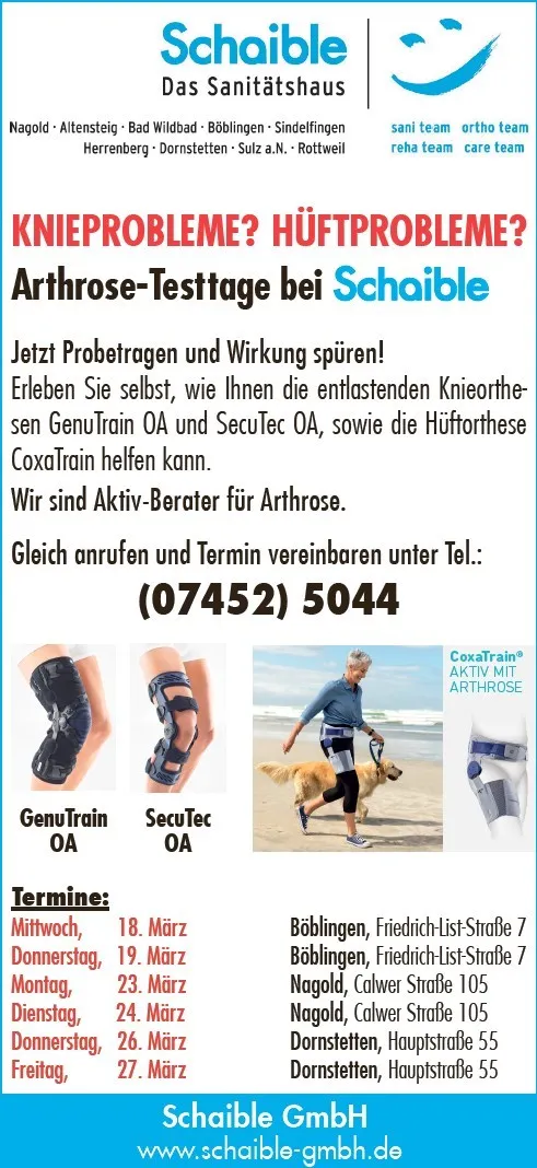 Arthrose Testtage Marz 2026