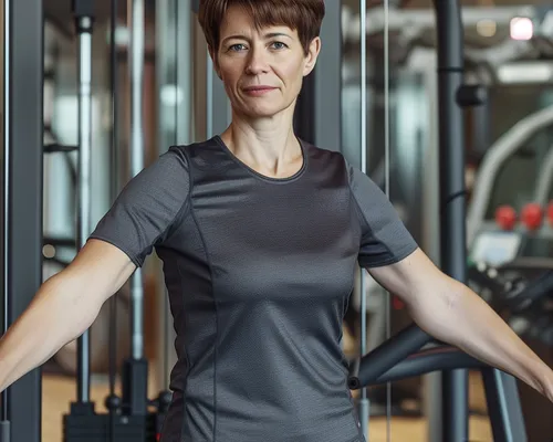 Belastungsinkontinenz, Frau im Fitnessstudio  macht Krafttraining