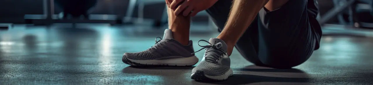 Achillessehnenruptur-Therapie, Mann trägt Orthese im Sportschuh