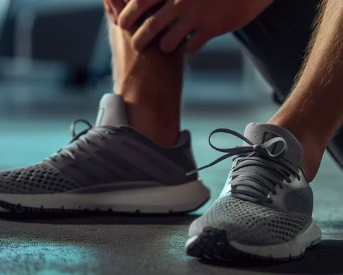 Achillessehnenruptur-Therapie, Mann trägt Orthese im Sportschuh