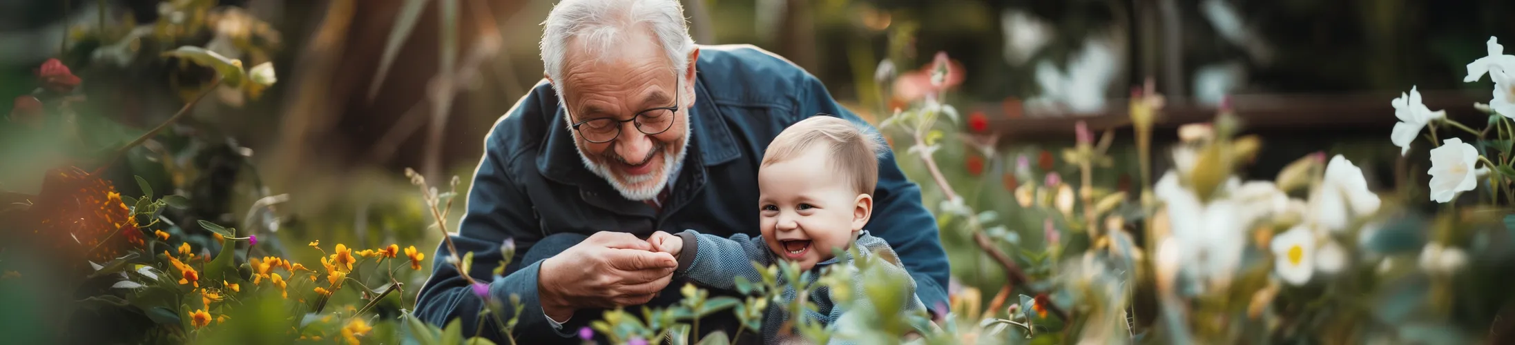 Inkontinenz nach Prostata-OP, Mann spielt mit Enkel, Inkobeutel am Bein