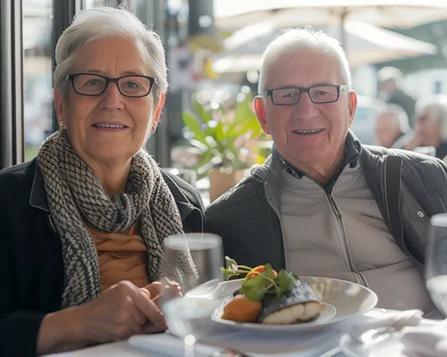 Rheuma, älteres Paar isst zusammen, ausgewogene Ernährung wichtig in der Rheumabehandlung