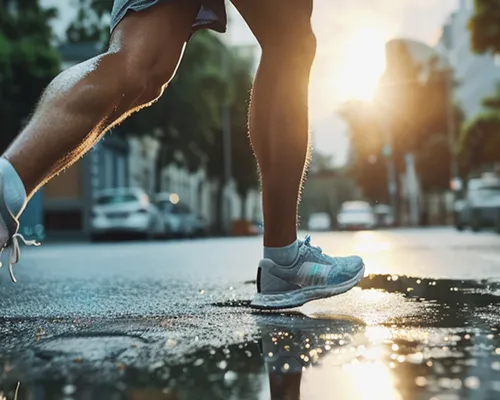 Meniskusriss, Mann joggt, Behandlung mit Orthese