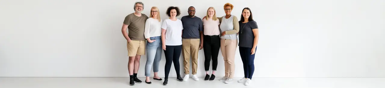 Gruppe von Menschen mit X-Beinen