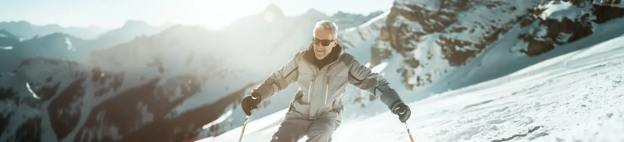 Sprunggelenk-Schmerzen, Mann beim Skifahren, Sport, Winter, Schnee