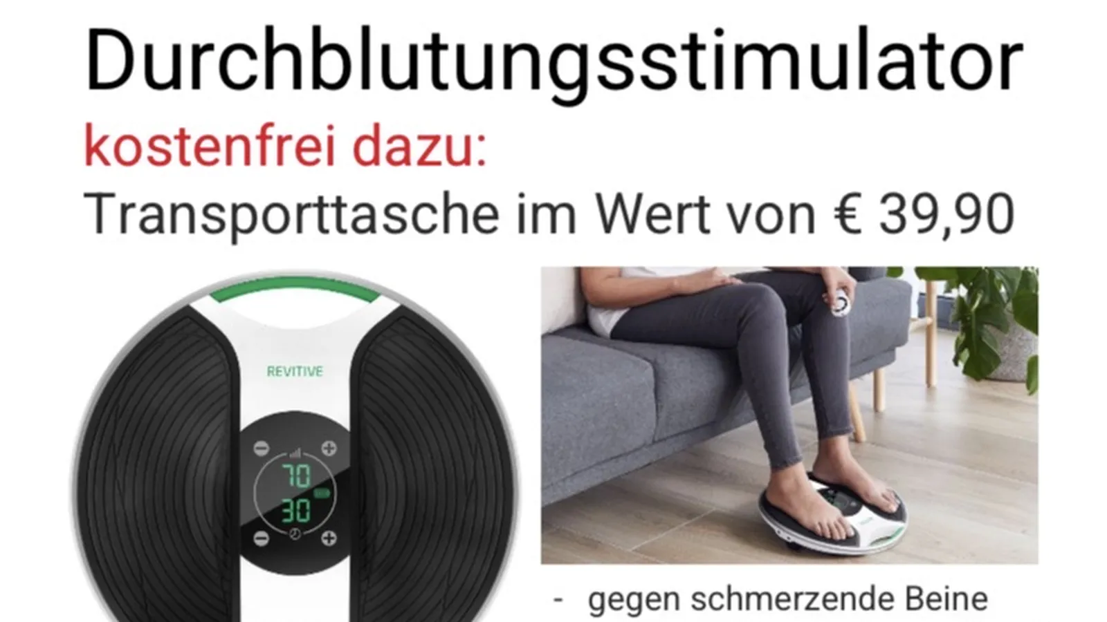Produkt des Monats Mai_Revitive Medic Durchblutungsstimulator kostenfrei dazu: Transporttasche im Wert von € 39,90