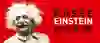 Das Bild zeigt die Titelwand des Einstein Museums mit einer auffälligen Gestaltung: Links ist ein ikonisches Porträt von Albert Einstein zu sehen, freundlich lächelnd mit seinem charakteristischen zerzausten Haar. Der Hintergrund ist leuchtend rot, was dem Motiv eine starke visuelle Präsenz verleiht.