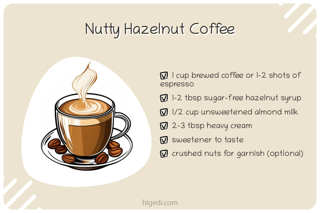 Low carb hazelnut coffee with sugar-free hazelnut syrup and heavy cream for gestational diabetes