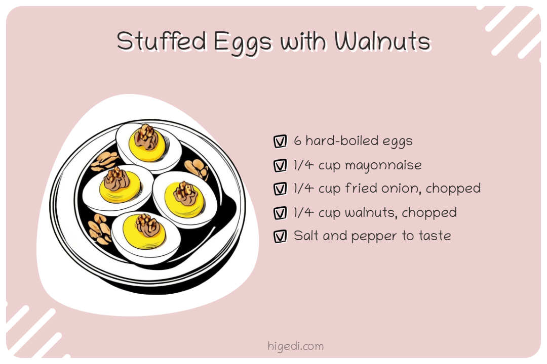 Deviled eggs with walnuts and fried onion - festive gestational diabetes snack