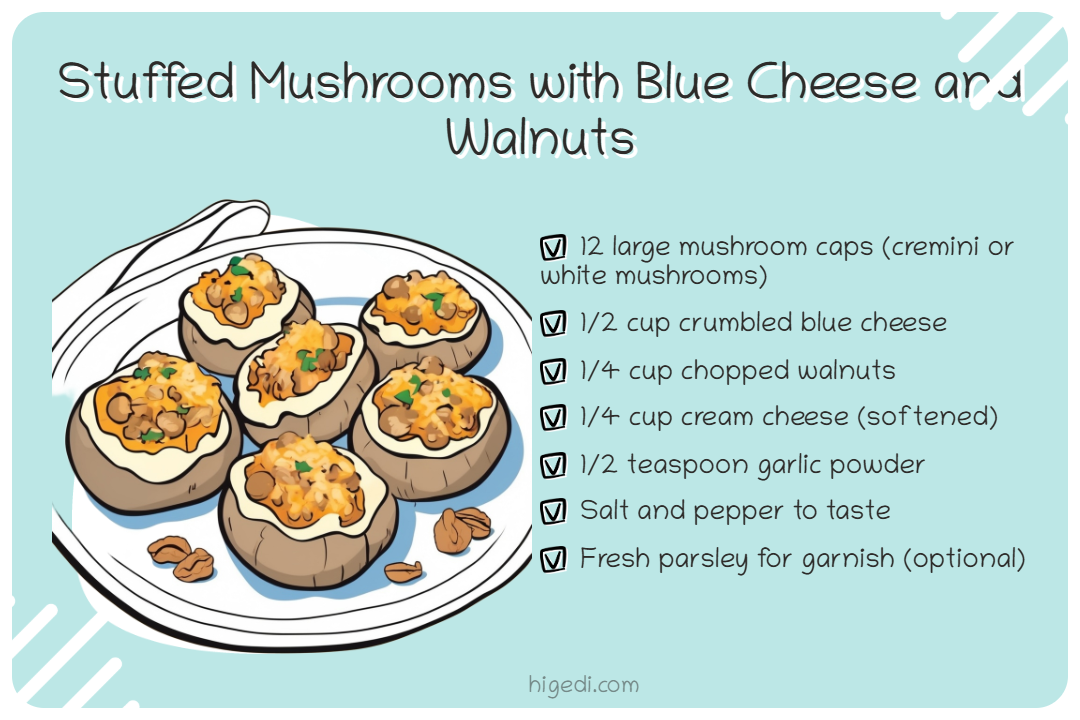 Stuffed mushrooms with blue cheese and walnuts - festive gestational diabetes snack or side dish