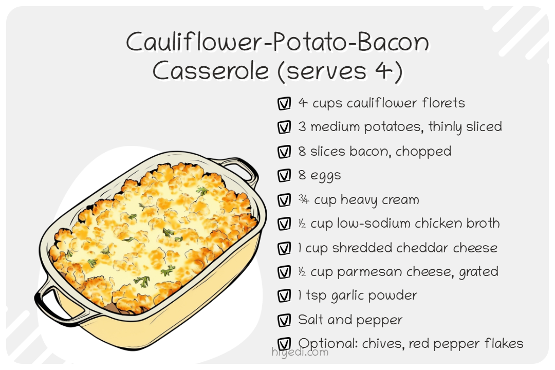 Cauliflower potato bacon casserole - high-protein gestational diabetes dinner