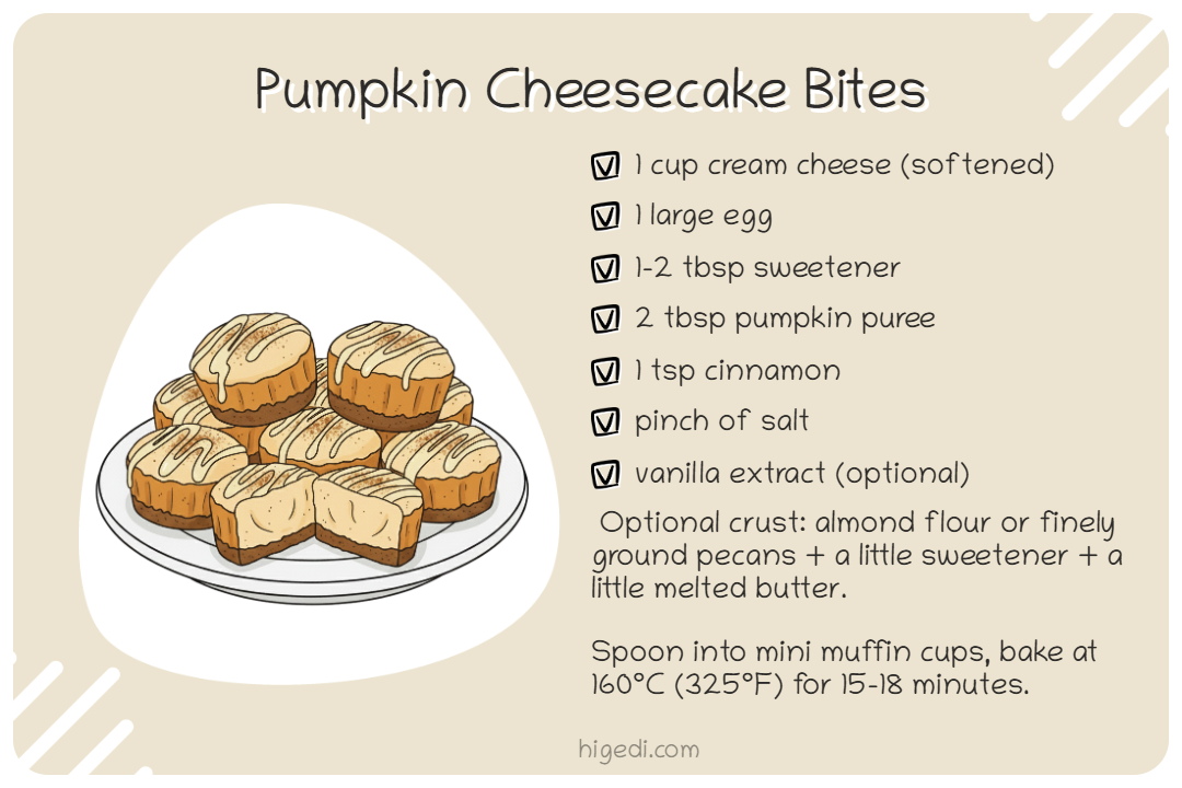 Low-carb pumpkin cheesecake bites with an optional crust