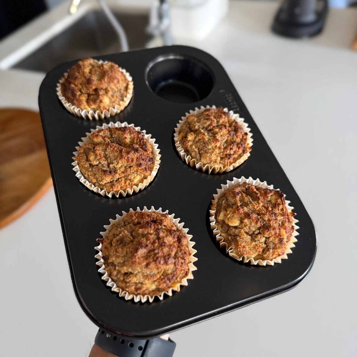 High-protein gestational diabetes breakfast photo of apple cinnamon breakfast muffins baked in a muffin tin.