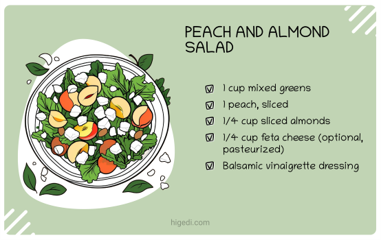 Fresh peach salad with almonds and greens - healthy gestational diabetes meal