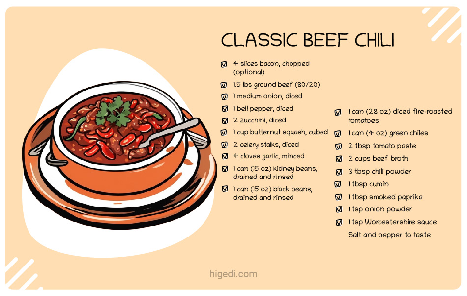 Classic beef chili recipe for gestational diabetes - hearty fall soup with ground beef, beans, and tomatoes in bowl