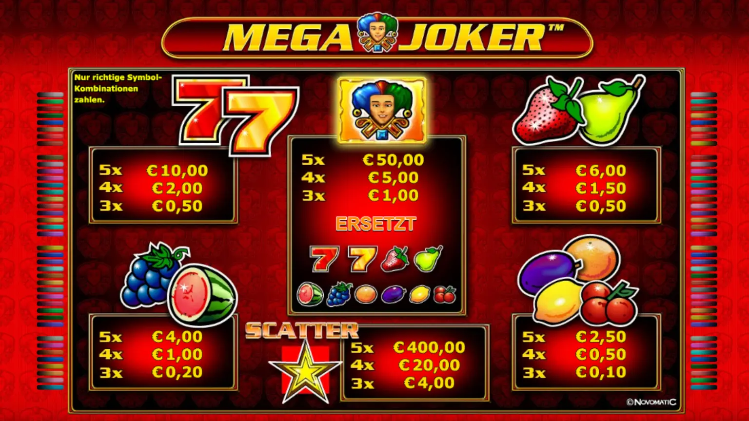 mega-joker Werte