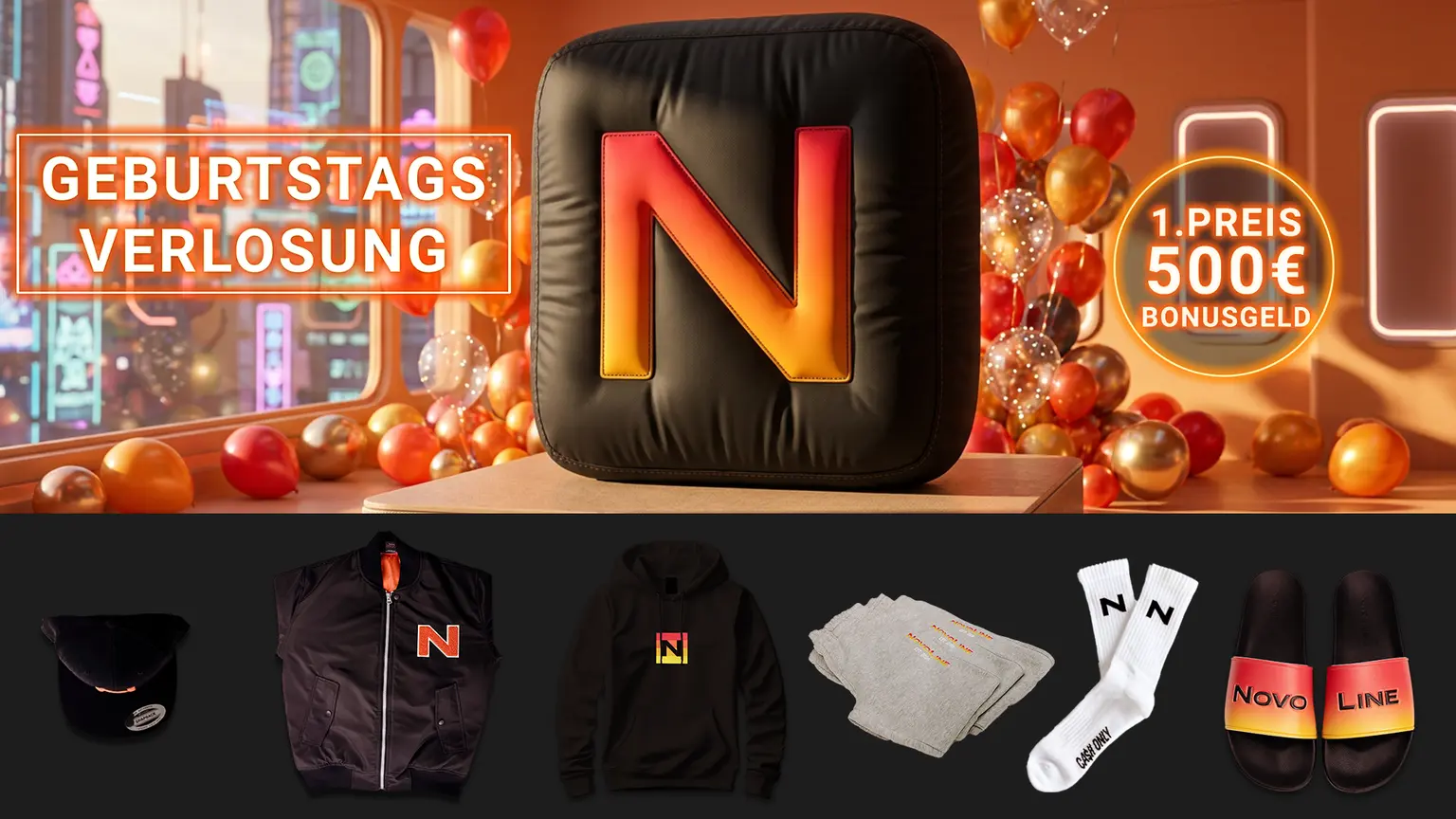 Geburtstags-Verlosung zum 5. Geburtstag von NOVOLINE mit Bonusgeld und Streetwear-Preisen