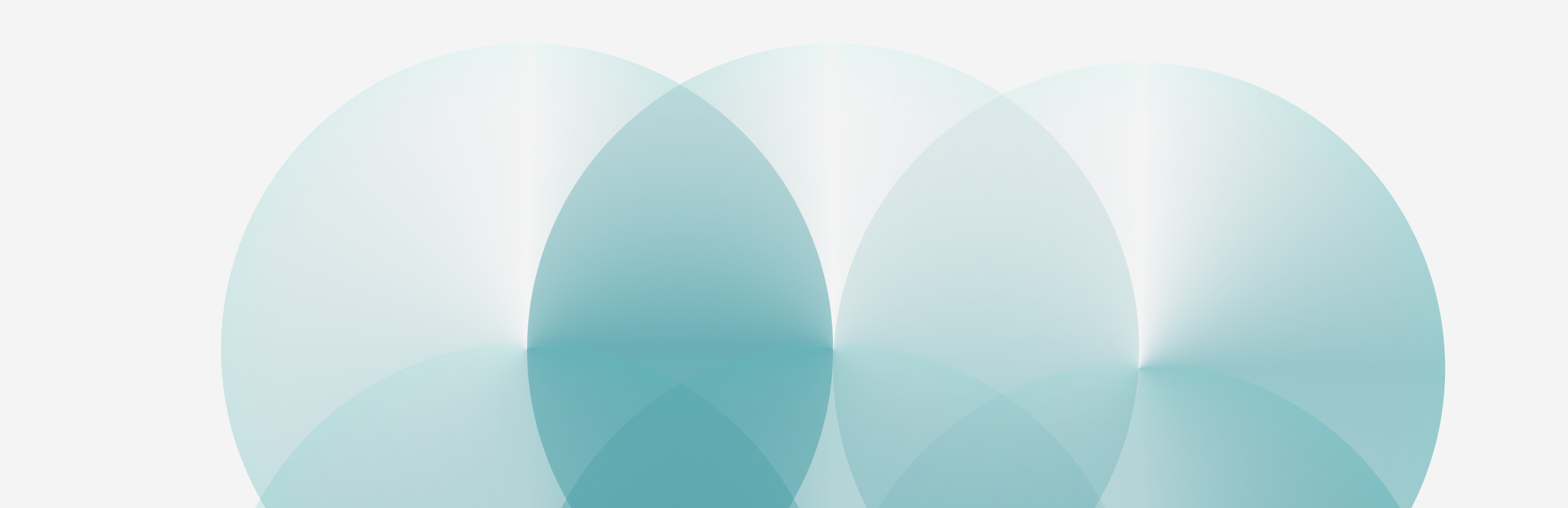 Abstract graphic of overlapping glowing turquoise circles on a black background, forming a soft radial light pattern.