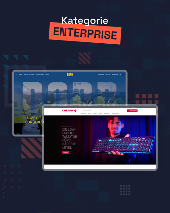 Two website screenshots labeled