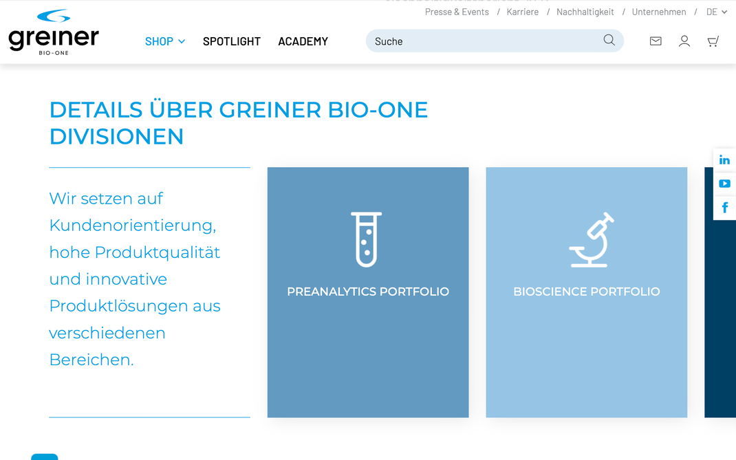 Greiner Bio-One Divisionen Übersicht