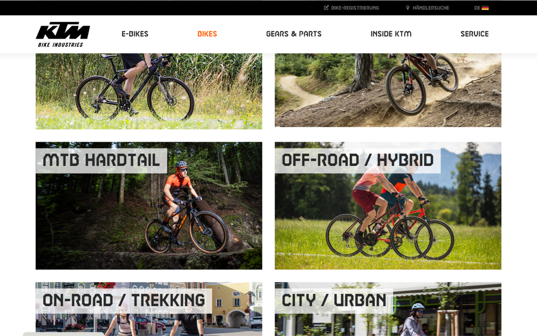 KTM Bikes Produktkategorien Übersicht