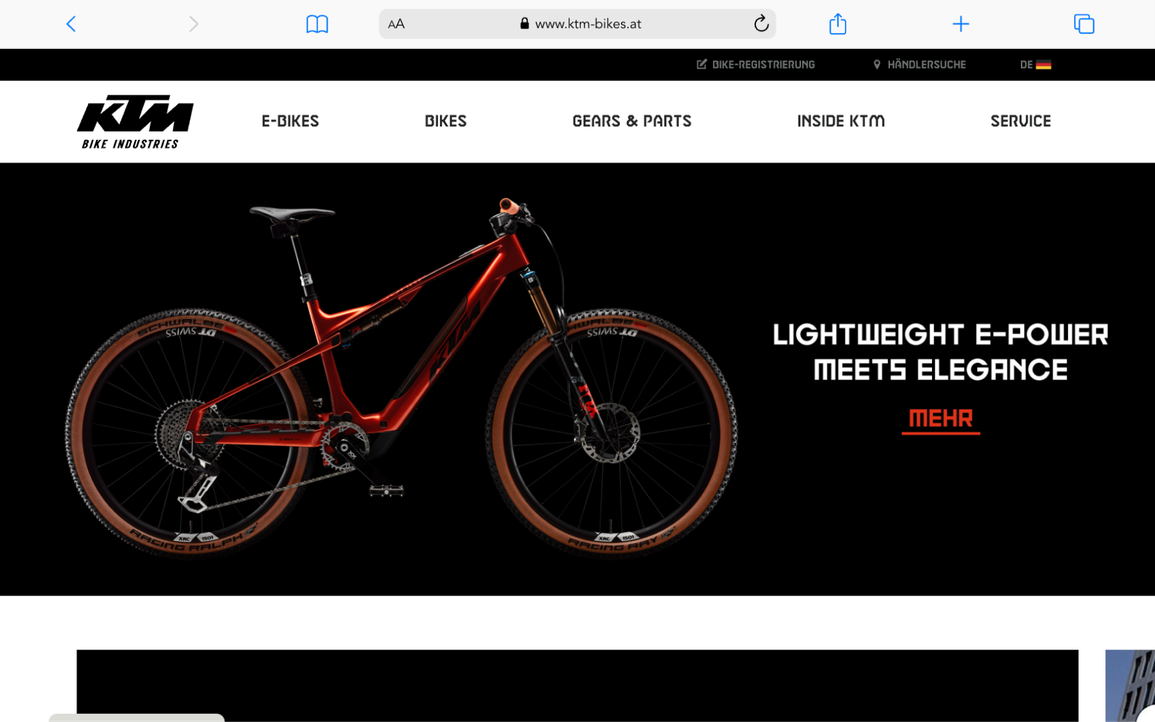 KTM Bikes Startseite Ansicht