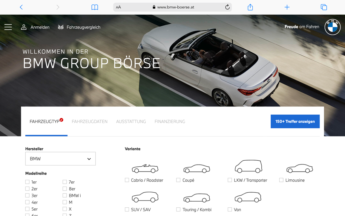 BMW Börse Fahrzeugtyp Auswahl
