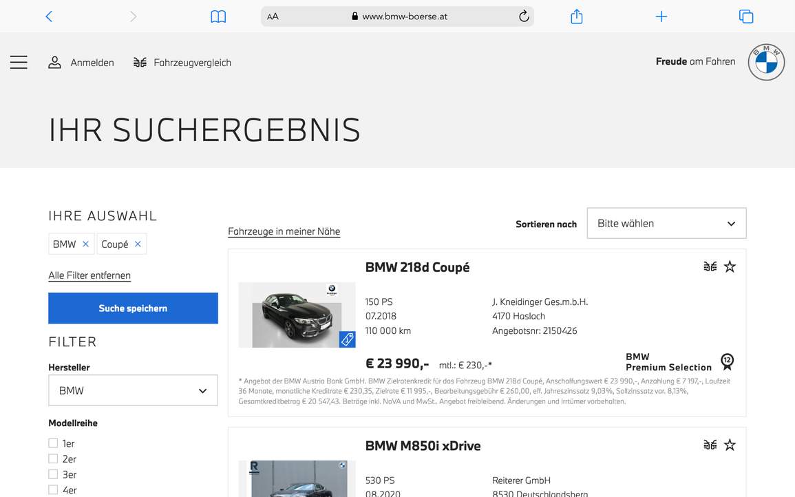 BMW Börse Suchergebnis Fahrzeuglisting