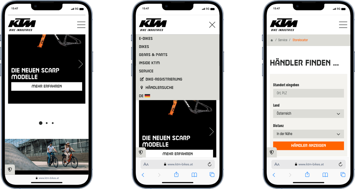 KTM Bikes Mobilansicht Übersicht