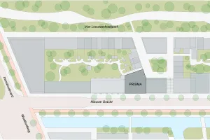 Lageplan des Stadtquartiers Nieuw Delft mit dem fünfeckigen Baukörper des Wohngebäudes Prisma